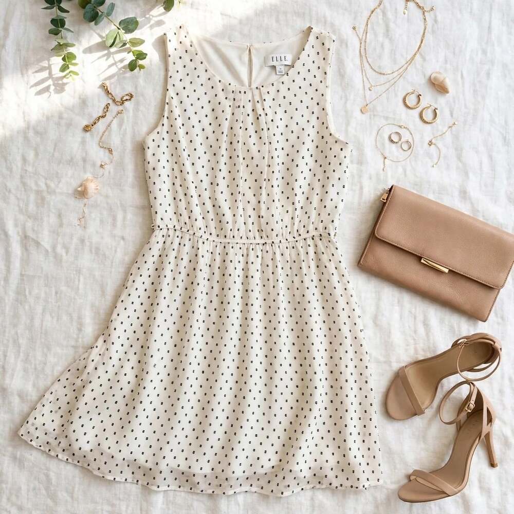 Elle White and Black Clip Dot A-Line Sleeveless Dress - Picture 2 of 6
